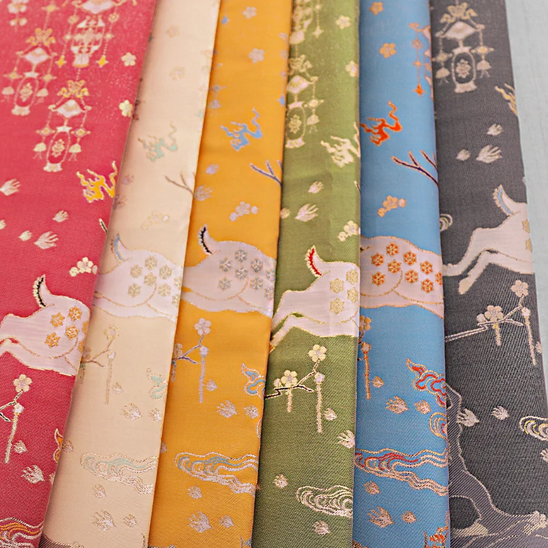 

123x148cm jacquard clothing fabric Chinese hanfu dress fabric sika deer pattern brocade fabrics