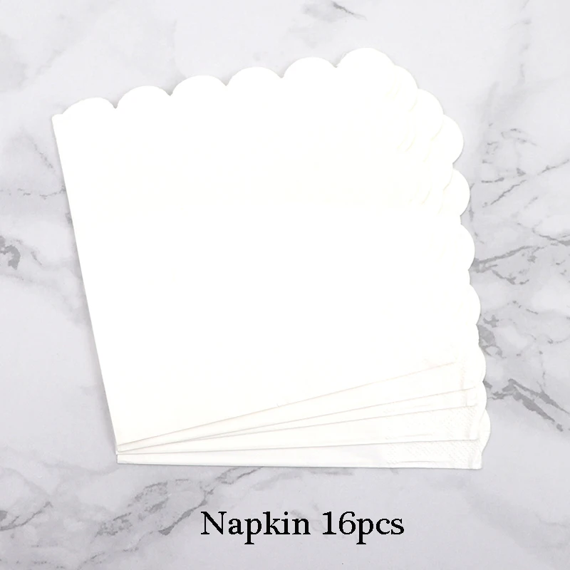 Napkin 16pcs Белые одноразовые столовые приборы, вечерние, золотые, бумажные тарелки, стакан с соломинкой, для первого дня рождения, вечеринки, свадьбы, декор для детей, детские вечерние принадлежности - Цвет: Napkin 16pcs