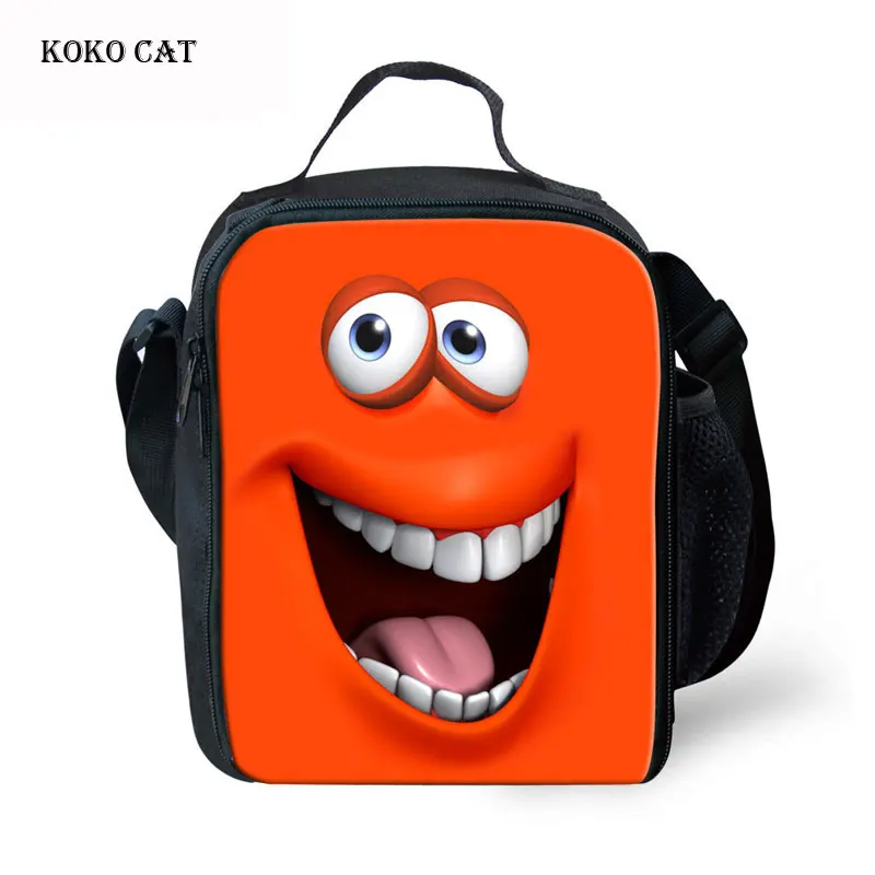Изолированные сумки для ланча KOKOCAT с забавным принтом лица мальчиков модный