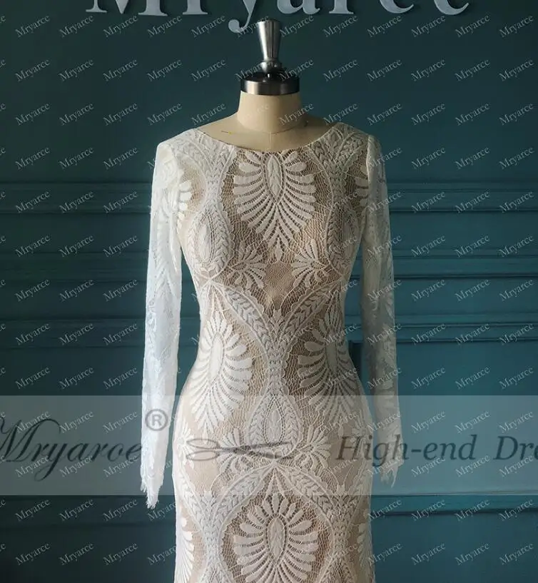 Ivory with nude Mryarce потрясающее французское кружевное богемное свадебное платье Уникальные свадебные платья с длинными рукавами и открытой спиной - Цвет: Ivory with nude