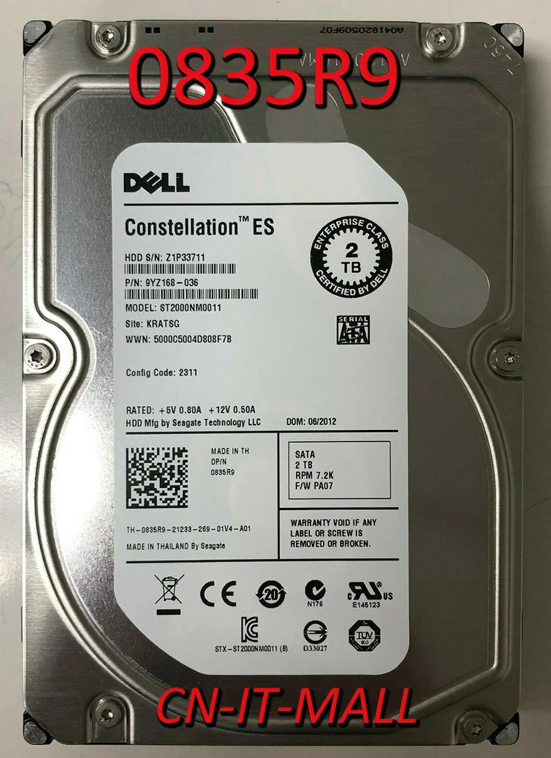 

NEW 0835R9 835R9 ST2000NM0011 2TB 7200 RPM 64MB Cache SATA 6.0Gb/s 3.5" Enterprise Internal Hard Drive