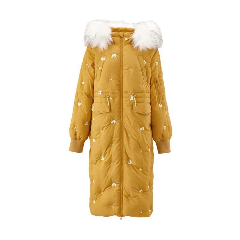 Yellowish Brown INMAN Осень Зима Новое поступление модное женское пуховое пальто средней длины с капюшоном и принтом - Цвет: Yellowish Brown