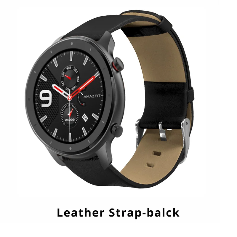 Leather black Huami Amazfit GTR 47 мм умный Браслет замена металла Милана из нержавеющей стали кожаный силиконовый холст ремешок для часов - Цвет: Leather black