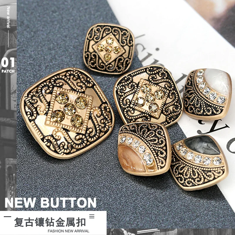 пуговицы для рукоделия 6 шт. винтажные золотые металлические бриллиантовые