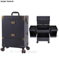 women trolley cosmetic case rolling luggage bagprofession nails makeup toolboxmulti layer beauty tattoo trolley suitcase box