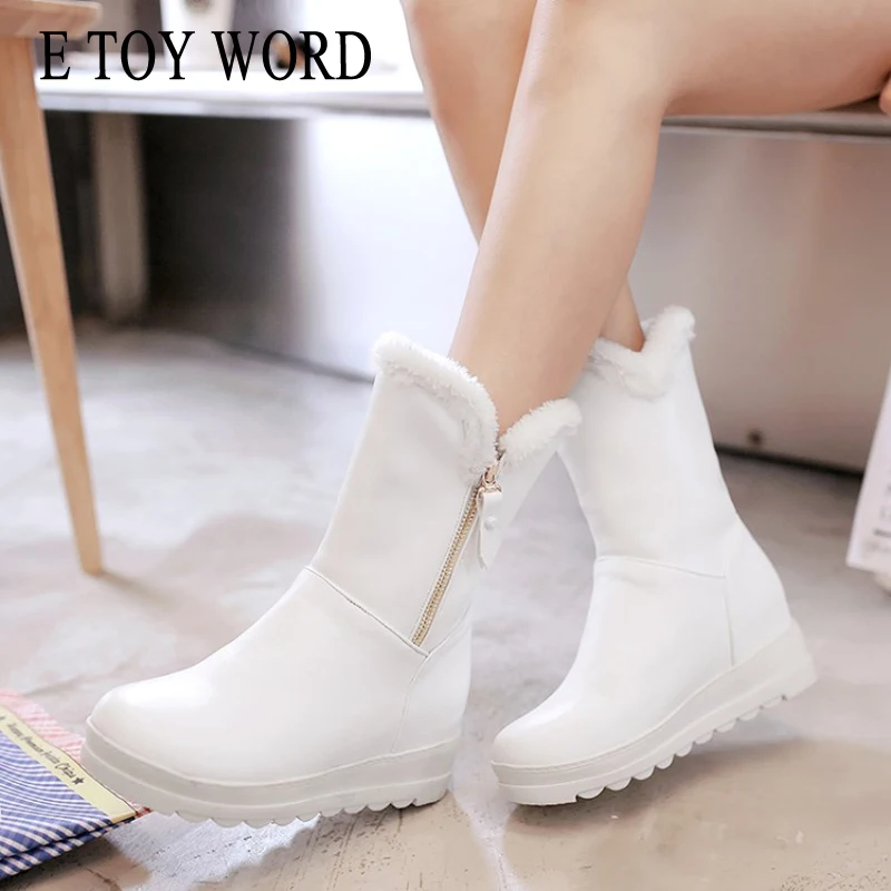 E TOY/женские зимние сапоги с искусственным мехом на высоком каблуке теплым внутри