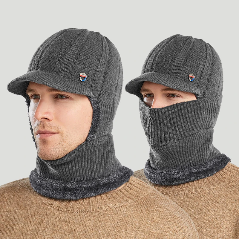 Men's Cap Balaclava Winter Earflap Hats for women Warm Wool Hat Ear Protection Windproof Men's Bib Mask One Piece Knitted