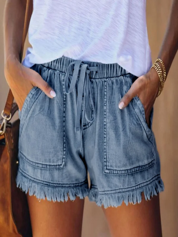 

Women's denim shorts 2021 new high-waist shorts women's casual loose ladies fashion elastic waist wide-leg short jeans