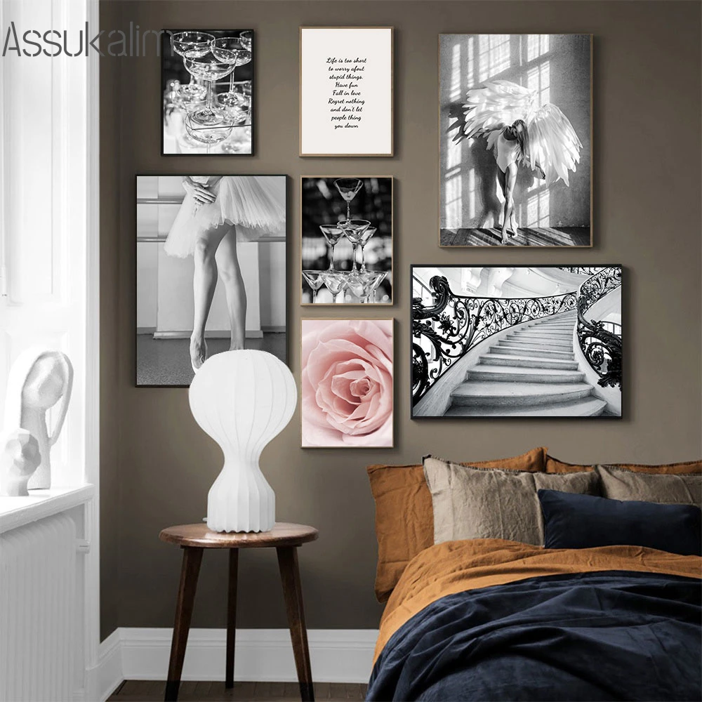 

Настенная живопись с цветами, холст с изображением балерин, бокал, художественный принт, черно-белые постеры, скандинавские настенные карти...