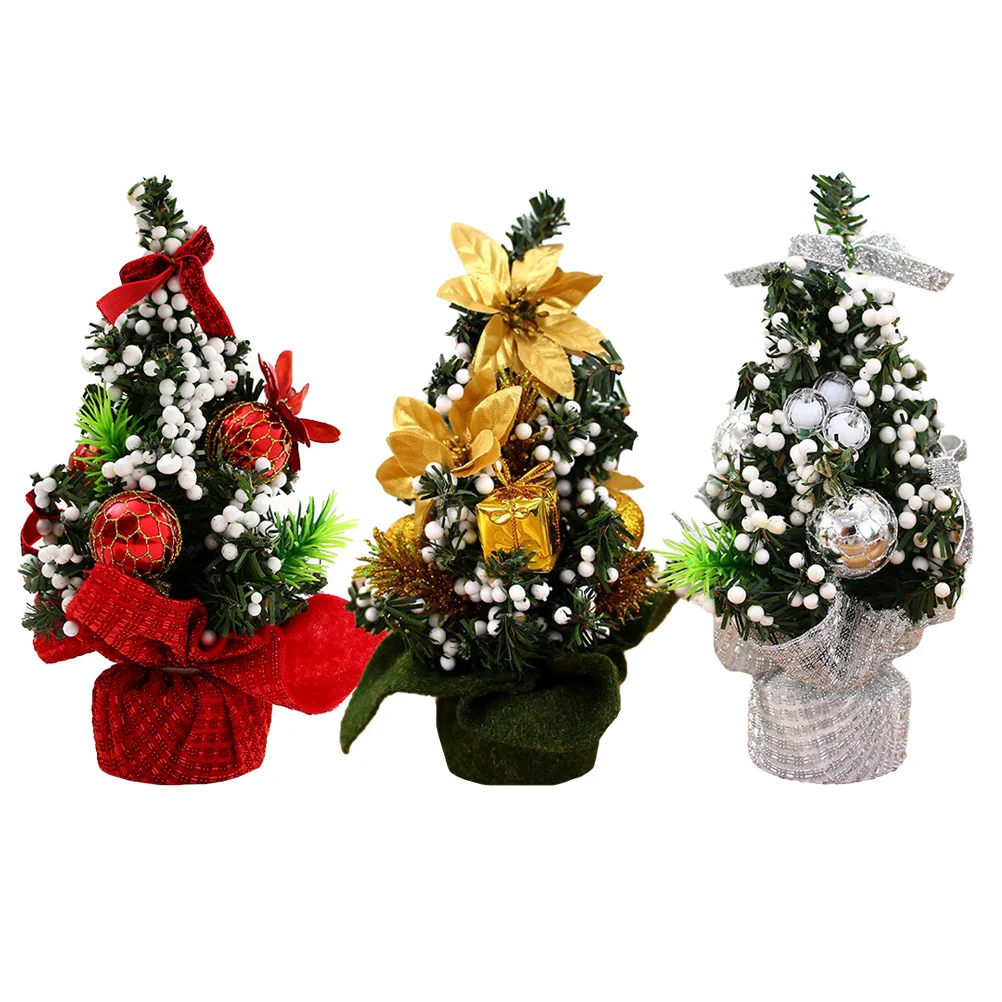 

3Pcs Realistic Small Christmas Tree with Base Ornament Desk Tabletop Decoration