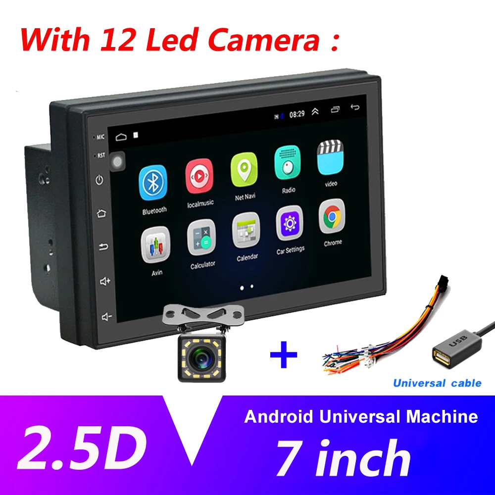 With 12 Led Camera AMPrime 2 din автомагнитола " Авторадио Android автомобильный мультимедийный gps Bluetooth FM/USB/AUX MP5 плеер 2din автомобильный стерео монитор резервного копирования - Цвет: With 12 Led Camera