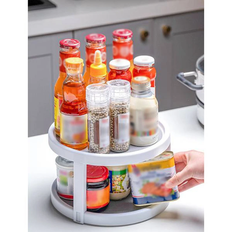 

2Pcs 360 Rotation Double Layer Cabinet Organizer Spice Storage Rack Pantry Turntable 25cm