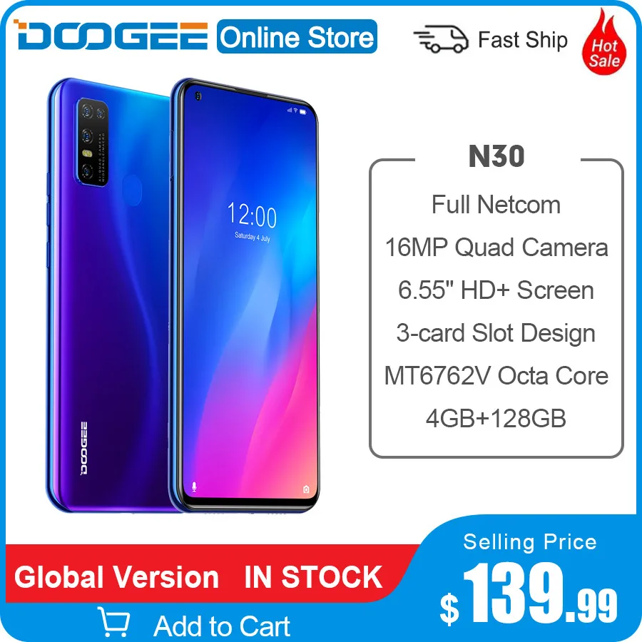 DOOGEE N30 мобильный телефон Full Netcom 4500 мАч 4 Гб ОЗУ 128 ПЗУ 6 55 дюймов перфорированный