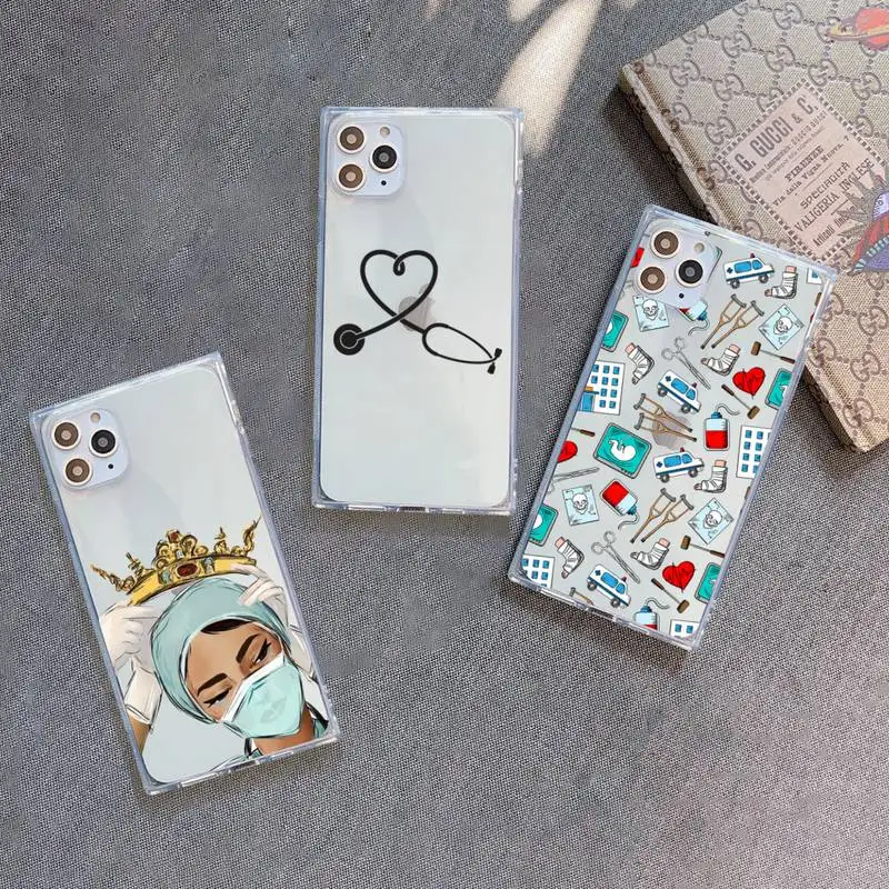 

Medicine Doctor Nurse cartoon funda Phone Case Transparent for iPhone 7 8 11 12 se 2020 mini pro X XS XR MAX Plus