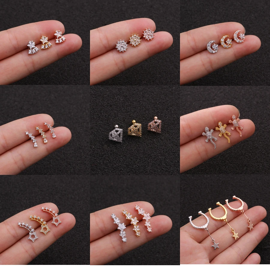 Женские серьги-гвоздики с цветком Gecko из нержавеющей стали и луной украшение для