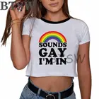Звуки гей в женском Радужный Флаг ЛГБТ рубашка эстетика Harajuku летний женский кроп футболки Мода Большой Размеры свободная футболка в стиле кэжуал