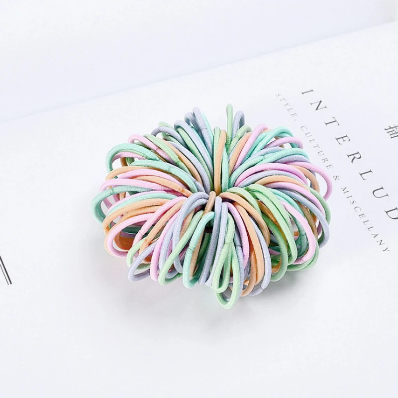 

100PCS Girls Cute Candy colors Hair Bands Princess Headwear Kids Elastic Nylon Rubber band Girls Accessories Baby Headdress
