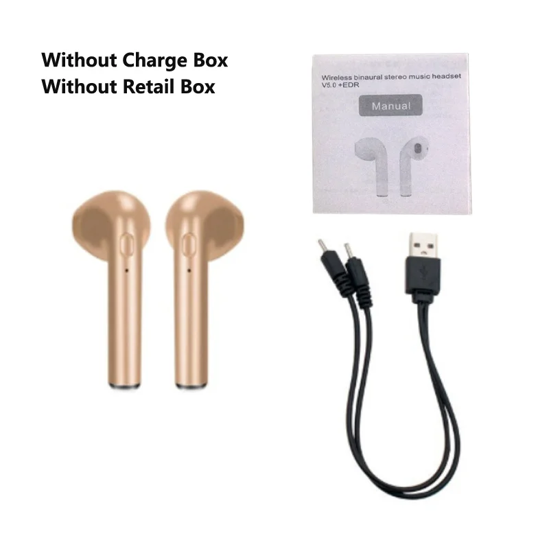 2 Gold No Box TWS i7S беспроводные наушники-вкладыши Bluetooth V5.0 гарнитура музыкальные наушники-вкладыши с зарядкой для iPhone Xiaomi всех смартфонов - Цвет: 2 Gold No Box