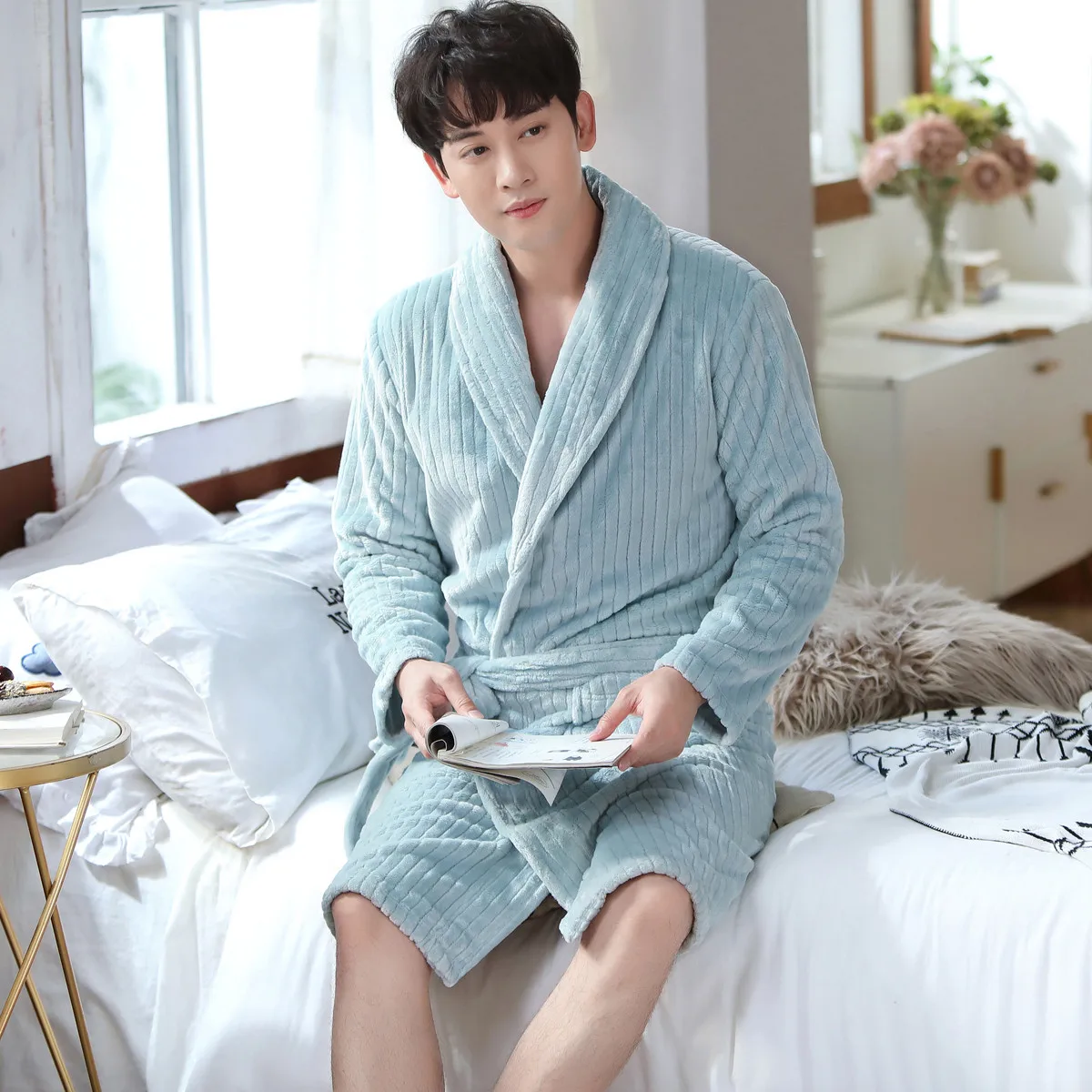 Мужская Фланелевая зимняя и осенняя мягкая кимоно банный халат образец