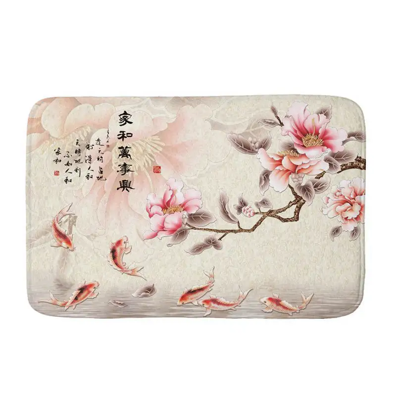 

Ink Painting Flower Flannel Anti-Slip Suede Carpet Door Mats Doormats Outdoor 40x60cm Lotus Kitchen Living room Floor Mat Rug