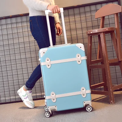 blue luggage Комплект из 2 предметов, чехол на колесиках, коробка с паролем, чехол для костюма в стиле ретро, универсальное колесо 2", студенческий милый багаж, 20" Модный чемодан - Цвет: blue luggage