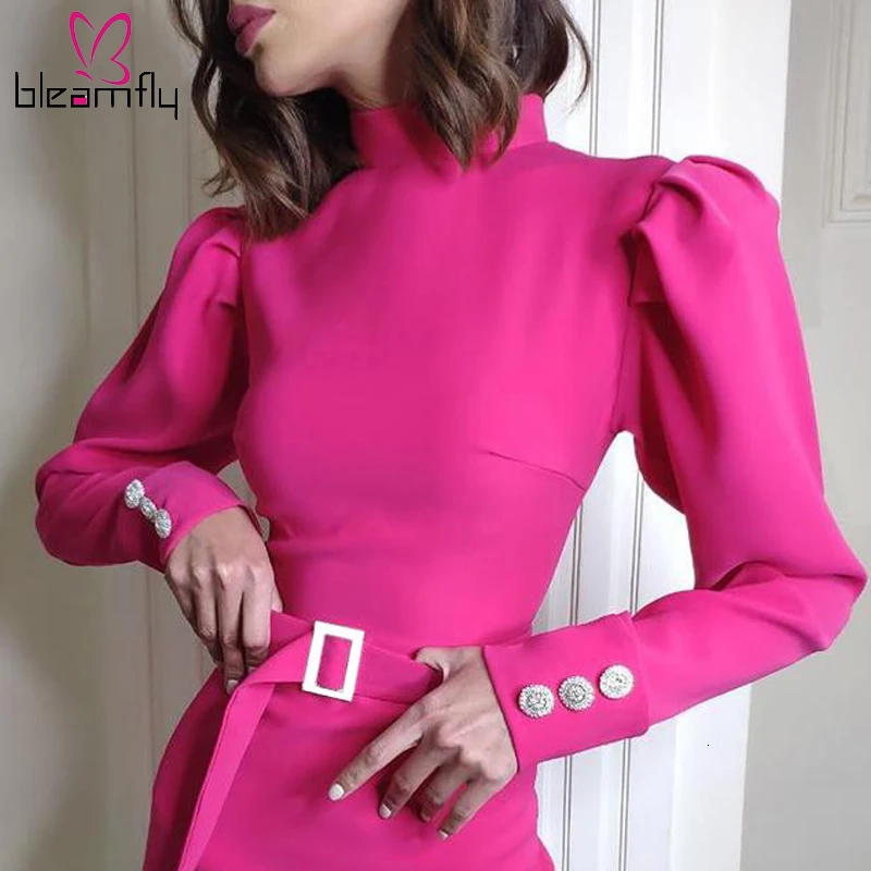 Для женщин воздушный рукав с манжетами на пуговицах облегающее мини платье