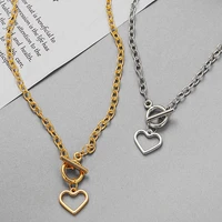 metal hip hop thick chain necklace for women gold color hollow love pendant necklace womens neck chain party jewelry