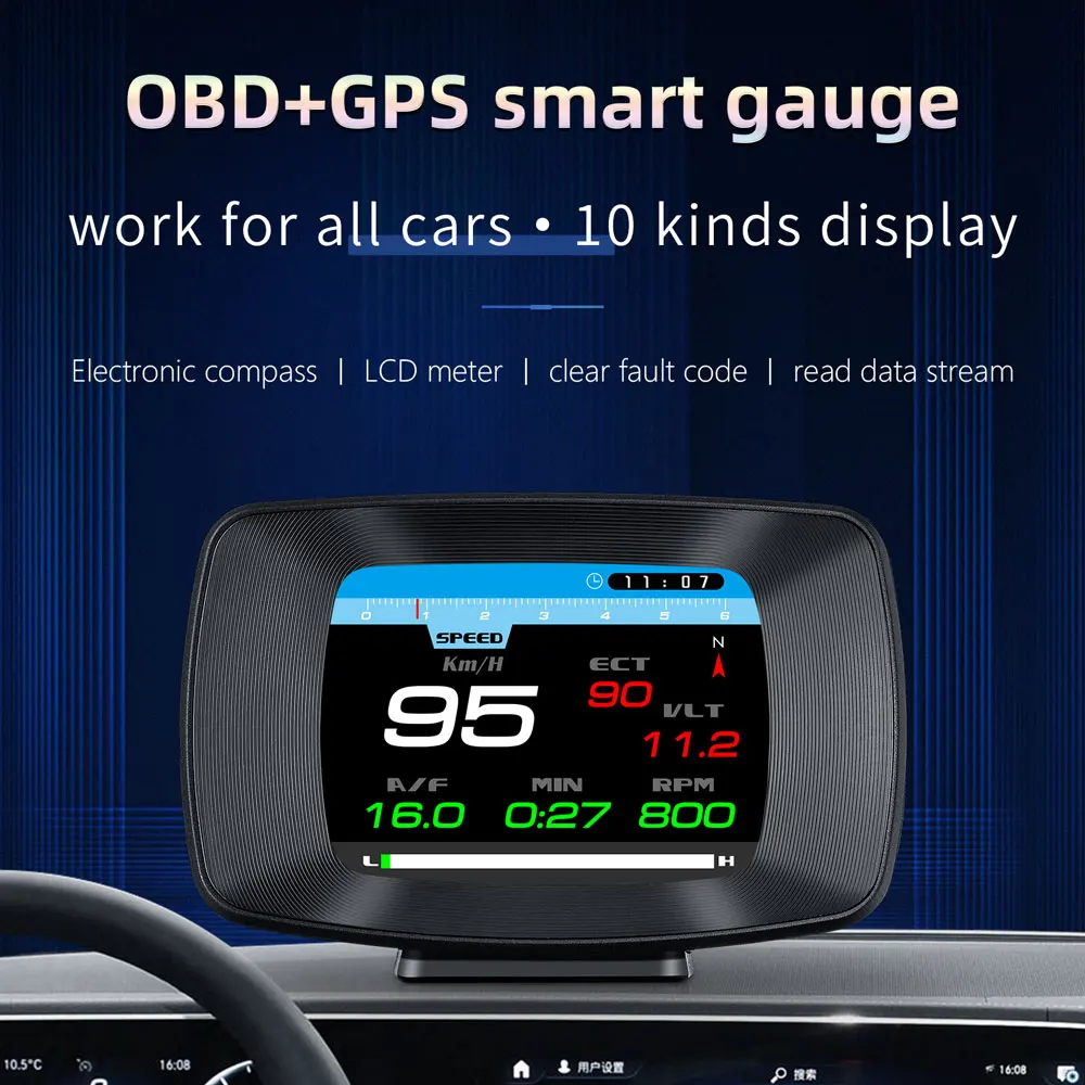 

100% P13 Head Up Display Car Trucks HUD Speedometer OBD2 & GPS Dual Modes Vehicle Speed Diagnostic Engine RPM Overspeed Warning
