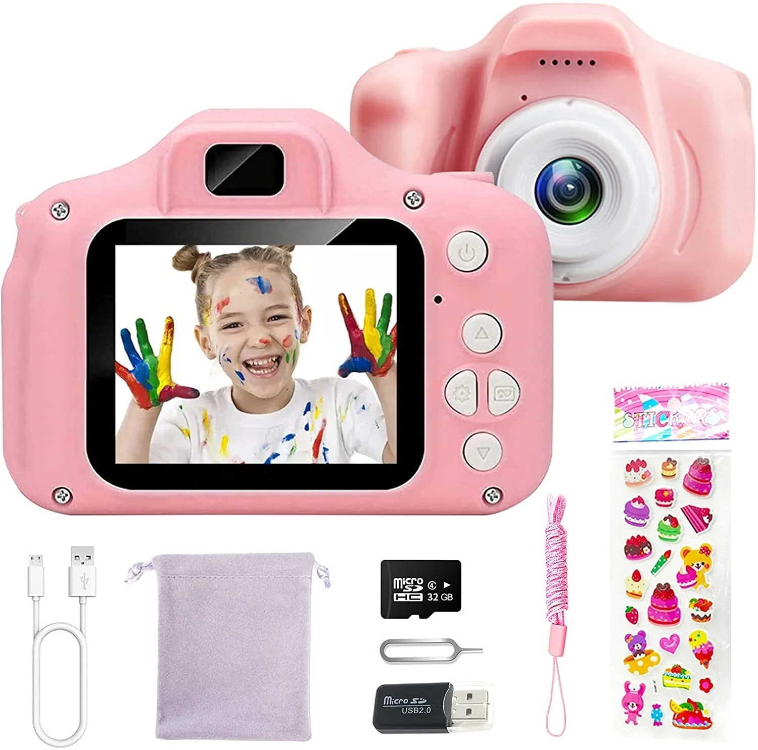 

Детская цифровая камера, игрушки для девочек и мальчиков, 1080P HD видеокамера для малышей, камера, игрушки на день рождения, подарок для 3, 4, 5, 6, 7...