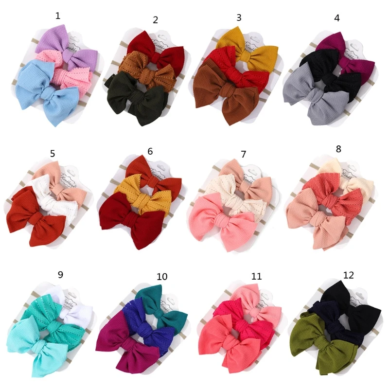 

3 Pcs/Set Solid Color Baby Elastic Hair Band Turban Princess Bowknot Headband Soft Nylon Headwear for Newborn Infants