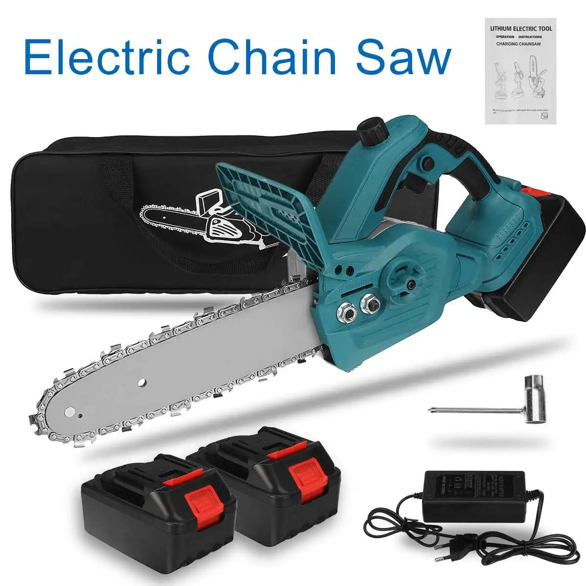 10 Inch Cordless Electric Saw Chainsaw 3000W 588VF with 2PCS Battery Brushless Motor Rechargeable Power Tool for Makita Battery
