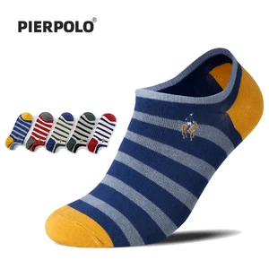 Носки PIER POLO мужские в полоску, хлопковые повседневные, с вышивкой, 5 парлот, летние