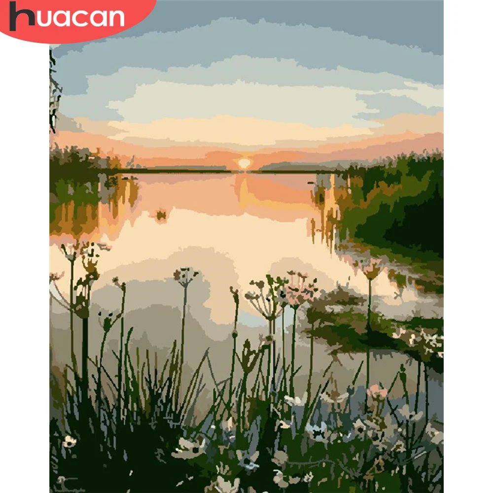 

HUACAN Paint By Number Flower Hand Painted Painting Art Drawing On Canvas Gift DIY Pictures By Numbers River Kits Home Decor