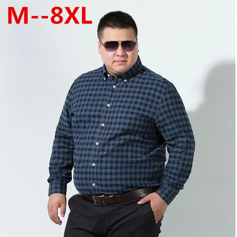 

5XL 6XL 10XL Men 8XL Flannel Plaid Cotton Spring Autumn Casual Long Sleeve Shirt Soft Comfort Loose Fit Styles Brand