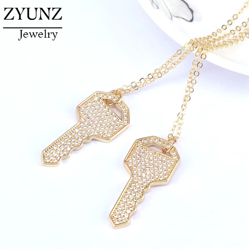

6PCS, Women's Fashion Jewelry Zirconia Micro Pave CZ Key Pendant Necklace Gold Color Classic For Wedding Party Gifts