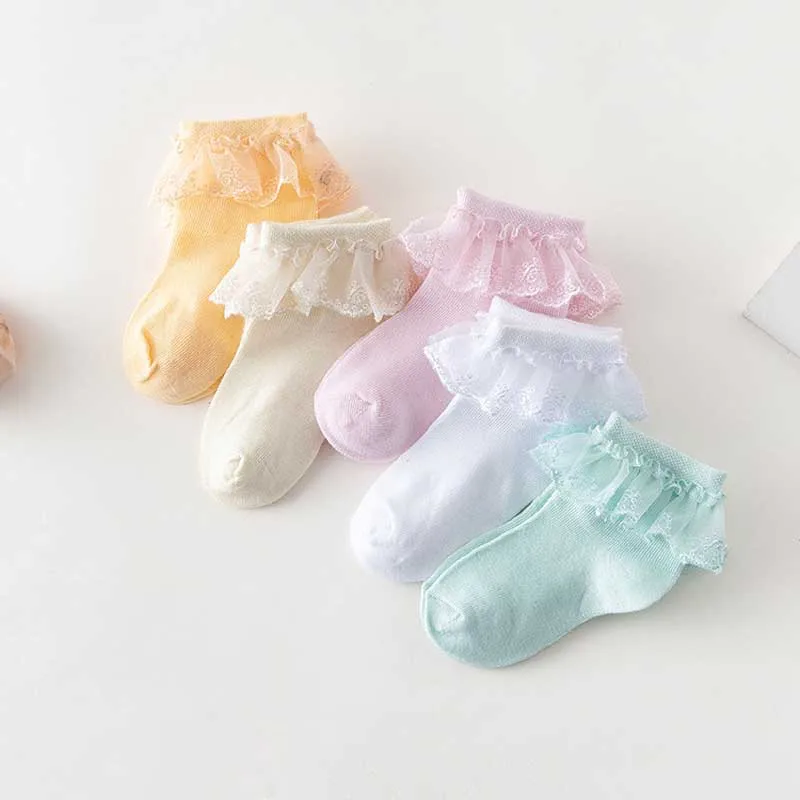 10 пар/лот Сезон весна лето Детские кружевные носки с оборками принцессы в полоску