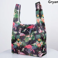 eco nylon shopping bag fashion foldable reusable shopping bag tote folding pouch storage bags flamingo black