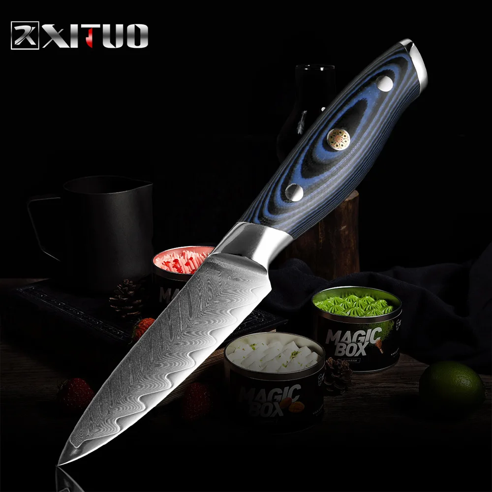 Paring Knife XITUO кухонный поварской нож дамасская сталь профессиональный Япония Sankotu Кливер Boning Gyuto кухонные инструменты деликатная Слива заклепочная рукоять - Цвет: Paring Knife