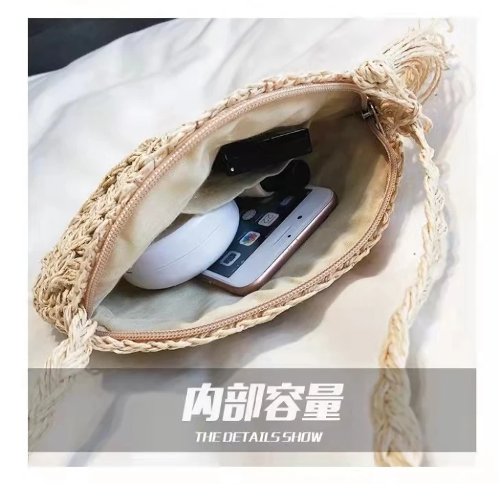 

Women Straw Bags Bohemian Rattan Female Beach Handbag Circle Lady Weaven Crossbody Bag Handmade Round Kintted Bag bolso