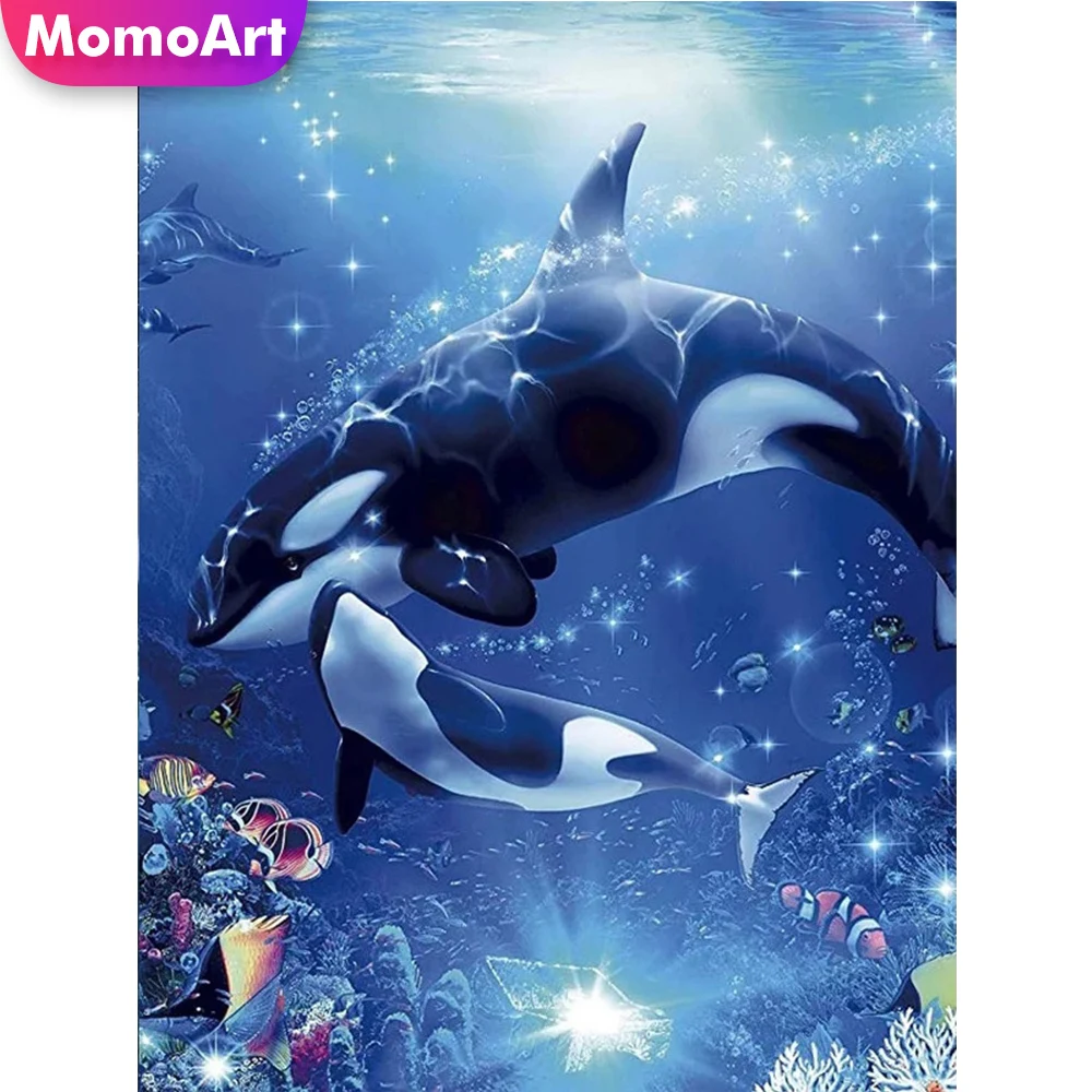 

MomoArt 5D DIY Diamond Painting Dolphin Diamond Mosaic Shark Animal Full Drill Square Embroidery Ocean Cross Stitch Handicraft