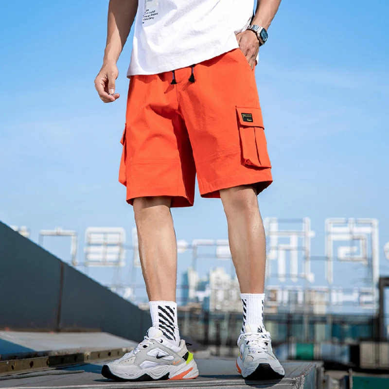 

Шорты мужские тонкие летние в Корейском стиле, Модные свободные повседневные брюки с ярлыком, прямые свободные капри в гонконгском стиле