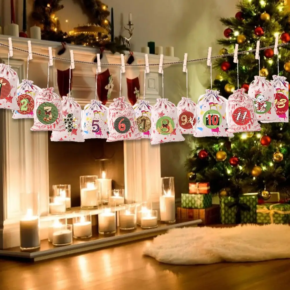 

DIY Numbers Bag Christmas 1-24 Advent Calendar Ornament Christmas Gift Bags Calendar Countdown Bag Candy Storage Pouches