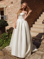 robes de luxury matte soft satin wedding dresses strapless detachable lace long sleeves gowns floor length tailor made