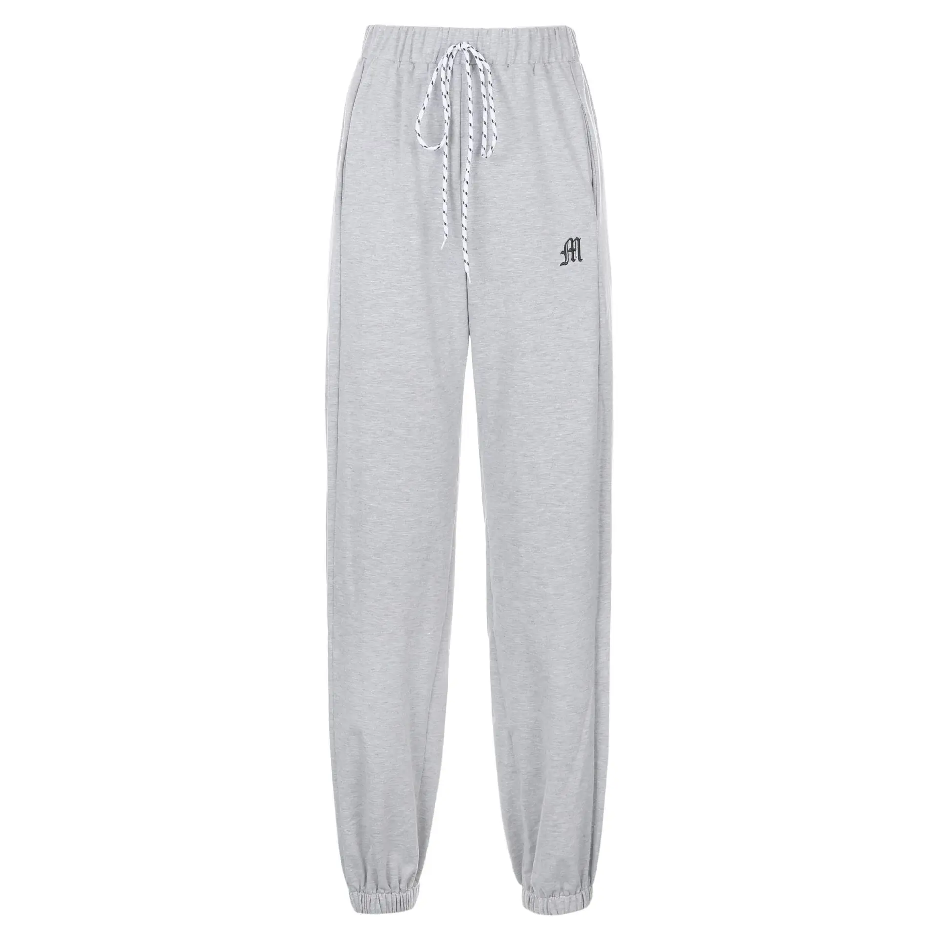 

Streetwear Drawstring Embroidery Side Zipper White Sweatpants Joggers Women 2020 Harajuku Wide Trousers Hip Hop y2k Pants Capris