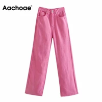 aachoae women wide leg jeans fashion high waist cotton long denim pants pockets casual straight loose trousers pantalon