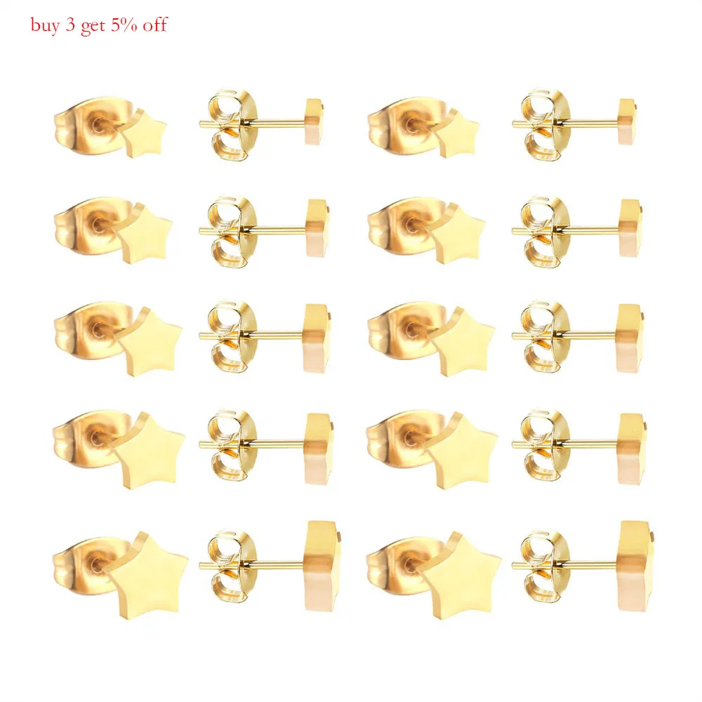 Роскошные серьги гвоздики звёзды 10 пар/карта золотые и черные 4 8 мм|colorful stud