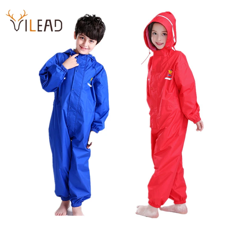 

NEW VILEAD Thick Children Raincoat Polyester Cute Baby Solid Outdoor Rain Coat Waterproof Jumpsuits Poncho Big Hat Student