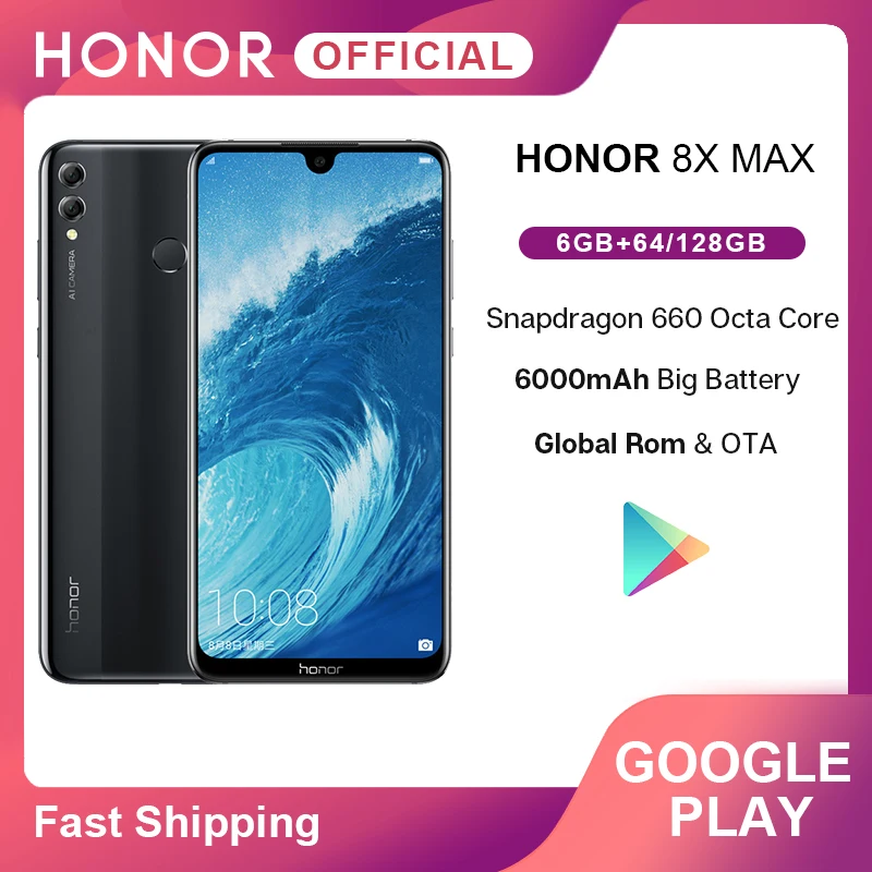 Смартфон Google Play Honor 8X Max 7 12 дюймов большой экран глобальная ПЗУ Дополнительное