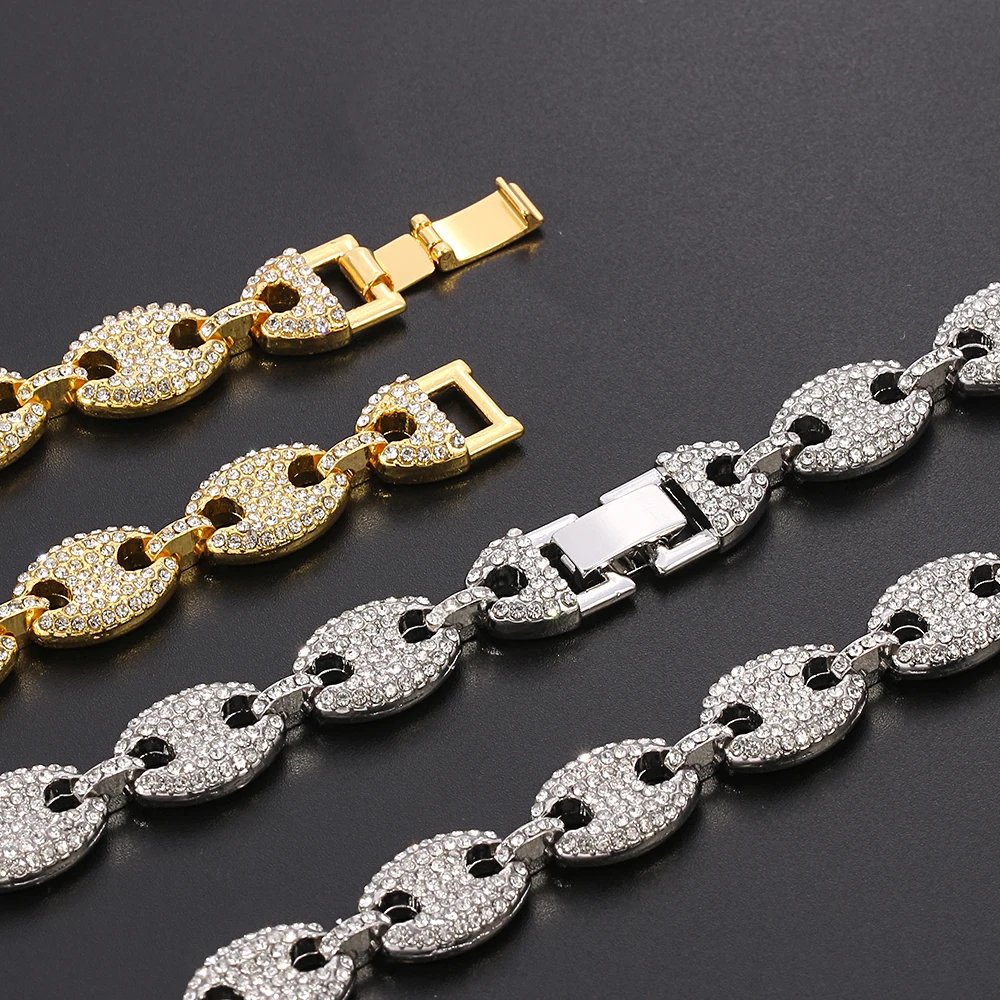 Мужская кубинская цепочка в стиле хип-хоп форме кофейных зерен ожерелья AAA стразы