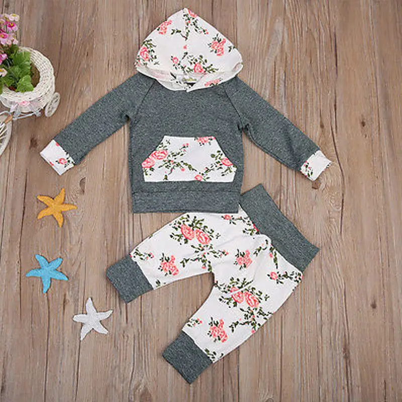 Baby Girls Hoodie Tops Girl Floral Pants Toddler Leggings Clothes Kids Outfit Set